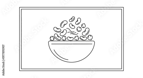Bowl of Beans Line Art Icon - Healthy Food Ingredient, Simple Vector Graphic