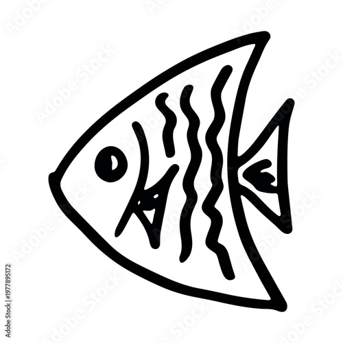 Hand drawn happy funny cute fish Adorable friendly kawaii tropical fish Underwater world sea life ocean Fishing seafood For design, kids print, kids books, nursery decor, coloring pages, logo