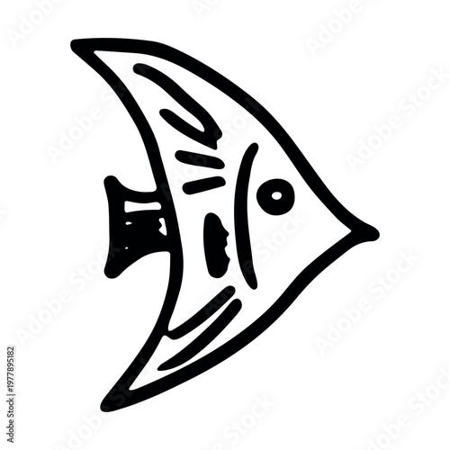 Hand drawn happy funny cute fish Adorable friendly kawaii tropical fish Underwater world sea life ocean Fishing seafood For design, kids print, kids books, nursery decor, coloring pages, logo