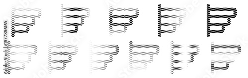 Horizontal Bar Chart Halftone Icon Collection – Horizontal Bar Chart Dotted Circles Halftones Geometric Dots Gradient – Dot Spray Gradient Vector Set for Modern Graphic Design