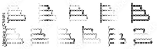 Horizontal Bar Chart Halftone Icon Collection – Horizontal Bar Chart Dotted Circles Halftones Geometric Dots Gradient – Dot Spray Gradient Vector Set for Modern Graphic Design