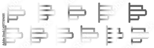 Horizontal Bar Chart Halftone Icon Collection – Horizontal Bar Chart Dotted Circles Halftones Geometric Dots Gradient – Dot Spray Gradient Vector Set for Modern Graphic Design