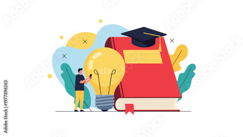 International travel and tourism illustration with a hand holding a passport containing a visa next to a travel banner.