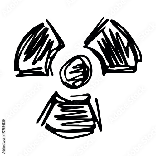 Hand drawn radiation sign Nuclear radiation hazard symbol Radioactive danger warning sign clipart in doodle style Nuclear safety Radioactive waste Single element for print, web, design, decor