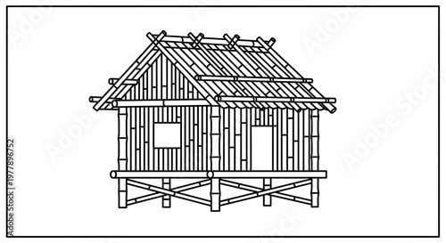 Traditional Bamboo Hut on Stilts, Rustic Tropical Dwelling, Simple Rural Architecture
