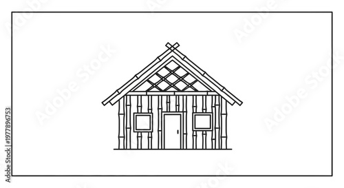 Traditional Bamboo Hut Outline Drawing - Simple Rustic Dwelling Design