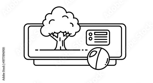 Tree display in museum exhibit with interactive screen and ball