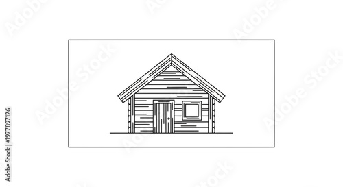 Simple Log Cabin Outline Drawing, Rustic House Icon, Vector Illustration