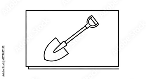Simple Outline Drawing of a Garden Shovel on a White Background