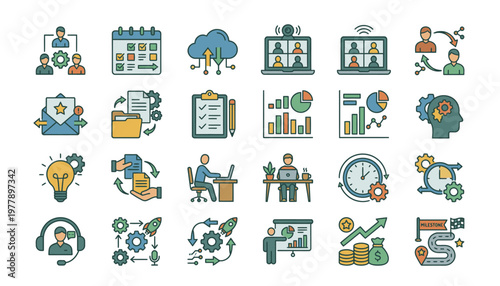 Collection of business and productivity icons.