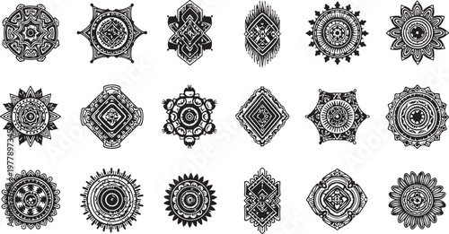 Collection of intricate mandala designs and patterns set