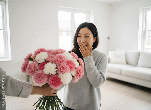 Beautiful fresh pink and red carnation flowers, floral background for Mother's Day
