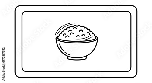 Simple Line Art Icon of a Bowl of Rice on a Tray