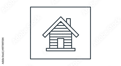 Simple Line Art Icon of a Cozy Wooden Cabin with Chimney