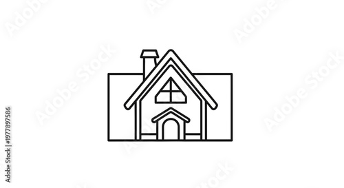 Simple Line Art Icon of a Cozy House with Chimney and Gable Window