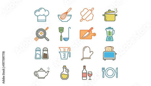 Collection of kitchen and cooking icons.