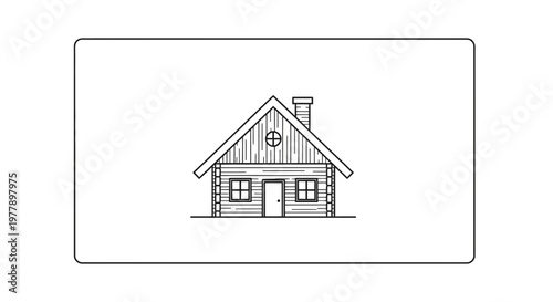 Rustic Log Cabin Sketch: Cozy Woodland Dwelling with Chimney and Windows
