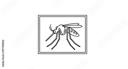 Mosquito illustration, black and white line art, insect vector icon, pest control symbol