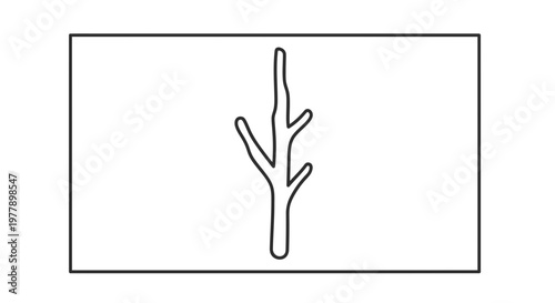 Minimalist outline drawing of a bare tree branch with twigs on a white background