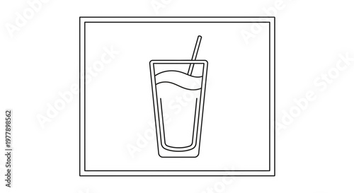 Minimalist Outline of a Tall Glass with a Straw and Wavy Liquid