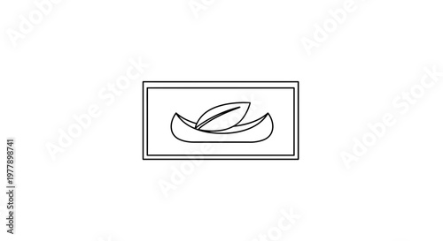 Minimalist canoe with leaf icon, simple outline logo, nature travel symbol