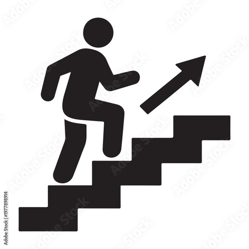 Walking up the stairs or staircase icon vector silhouette 