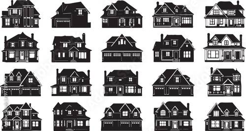 Collection of various house silhouettes in black and white