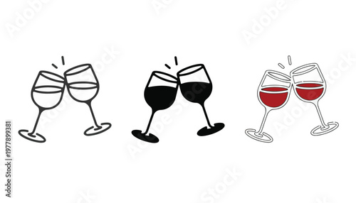 Clinking wine glasses in different styles and colors