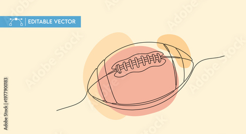 A minimalist single-line art vector illustration of an American football graphic design artwork.