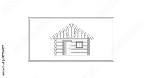 Log Cabin Blueprint Drawing, Rustic House Design, Architectural Sketch of a Small Dwelling
