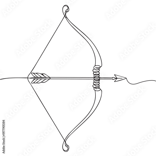 A stylish minimalist vector drawing of a bow and arrow created with one continuous line, highlighting fluid movement and simplicity in a refined and creative design.