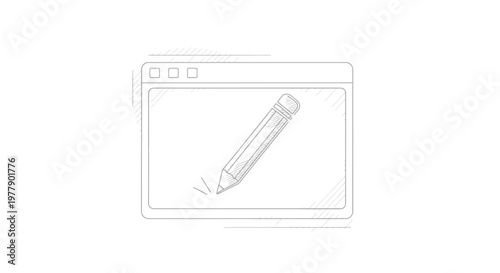 Hand-drawn sketch of a pencil writing on a computer screen, representing digital content creation and editing.