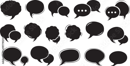 Collection of black speech bubbles on white background