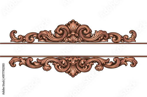 A creative vector illustration of a wooden carved frame, featuring intricate ornamental details, flowing patterns, and elegant craftsmanship inspired by traditional wood art.