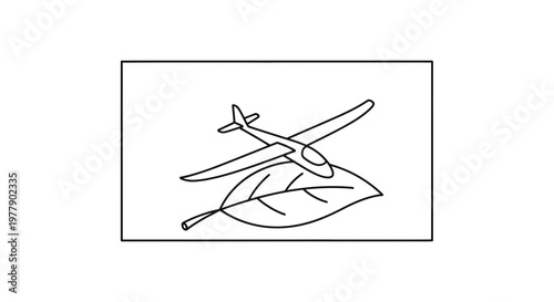Glider airplane resting on a large leaf, symbolizing eco-friendly travel and nature.