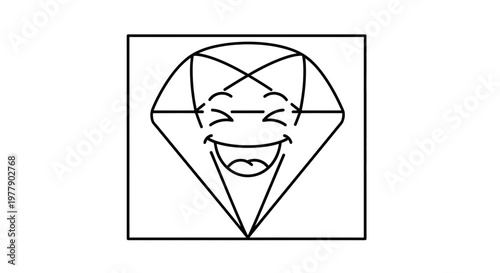 Happy Diamond Character with Big Smile, Cartoon Gemstone Face, Joyful Expression