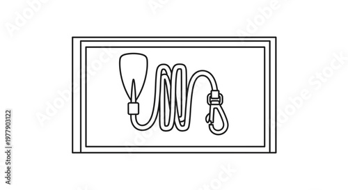 Dog Leash and Collar Icon, Pet Walking Equipment, Simple Line Art Illustration