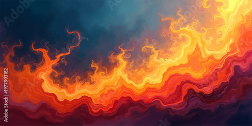 A blazing fireplace illuminates the night with hot orange and red flames, creating a fiery abstract texture of heat and light against a black smoky background