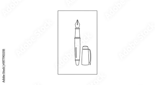Elegant Fountain Pen and Cap Outline Drawing - Classic Writing Instrument