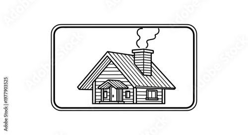 Cozy Cabin House with Smoking Chimney, Rustic Wood Design, Warm Home Symbol