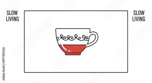 Cozy Cup of Tea, Slow Living Concept, Minimalist Illustration