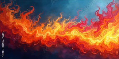 A fiery inferno of hot orange flames and red burning energy explodes against a black background, creating an abstract blaze of bright light and smoke in the dark