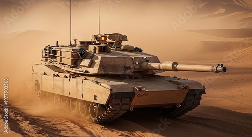 Military Tank in Desert Combat Operation.