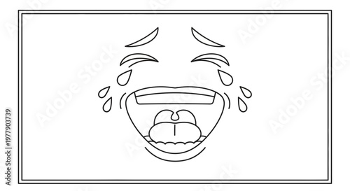 Crying Laughing Face Outline, Exaggerated Emotion, Tears of Joy, Comic Expression