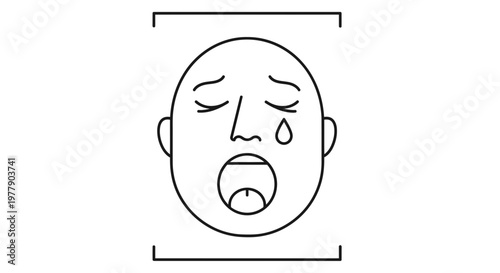 Crying Face Icon, Sadness Emotion, Tears Dropping, Open Mouth Scream, Distress Symbol