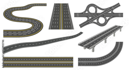 Various road segments and highway interchanges depicted in a graphic illustration