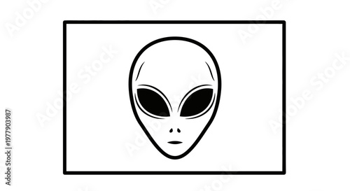 Alien Head Icon, Extraterrestrial Face Symbol, UFO Sci-Fi Concept, Minimalist Vector Art