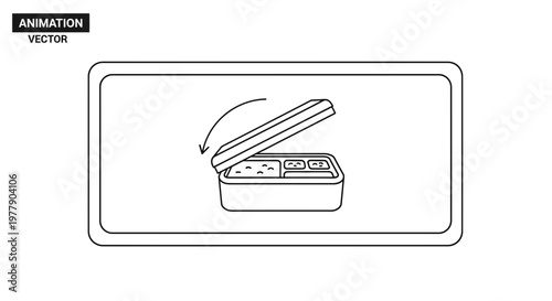 Animated Icon of an Open Lunch Box with Food Compartments