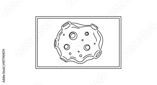 Asteroid Outline Drawing, Space Rock with Craters and Protrusions, Cosmic Object