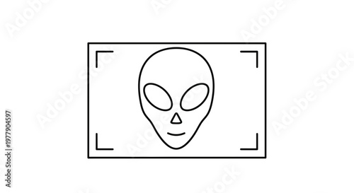 Alien Face Icon Outline on Screen, UFO and Extraterrestrial Concept
